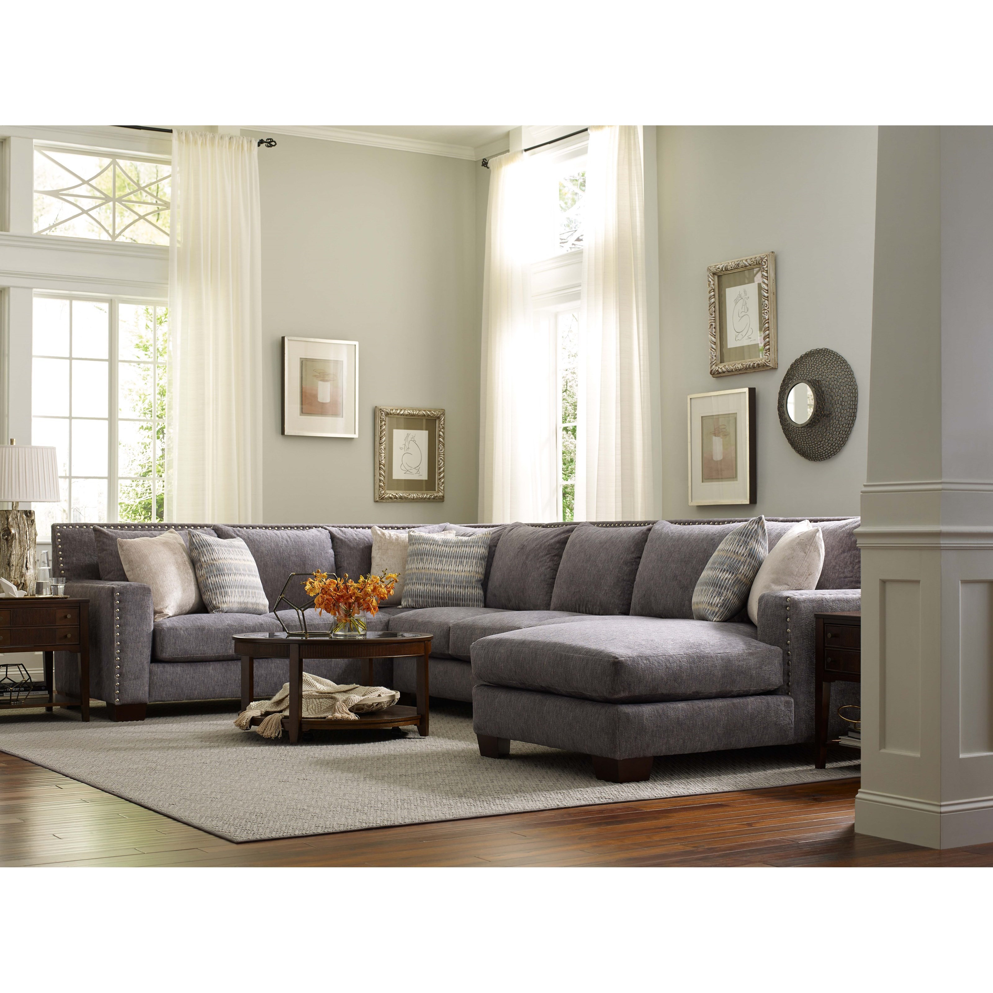 England Luckenbach Contemporary Sectional Sofa with Chaise and Nailhead